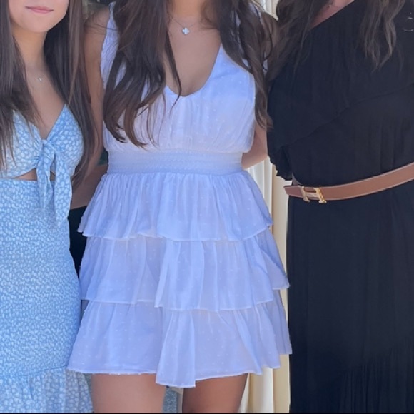 AQUA RUFFLE WHITE SUMMER DRESS - Picture 2 of 3